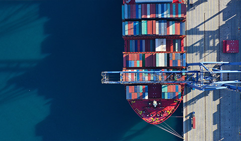 Cargo ship docked at port